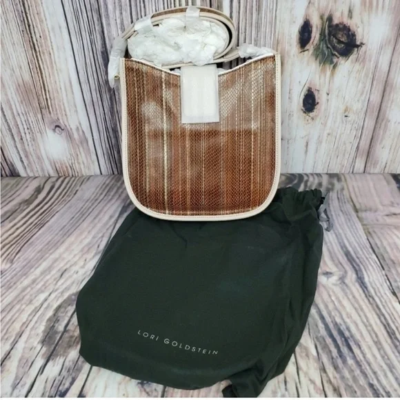 Brown and Cream Crossbody Bag with Wooden Body - Picture 5 of 6